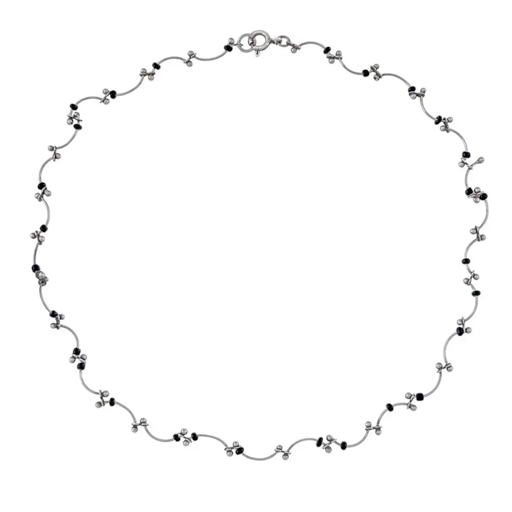 Vintage Sterling Silver 925 Onyx Bar Station Necklace 14.5